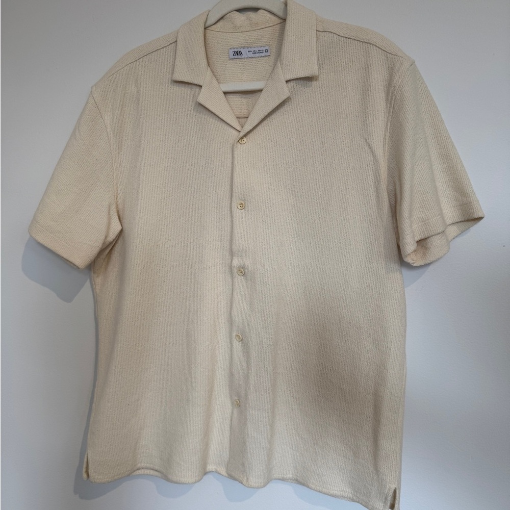 Zara Beige Short Sleeve Men's Shirt